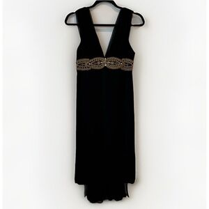 Marchesa Notte Black Silk Beaded  Midi Babydoll Dress Sz 2 Cocktail Vintage Glam